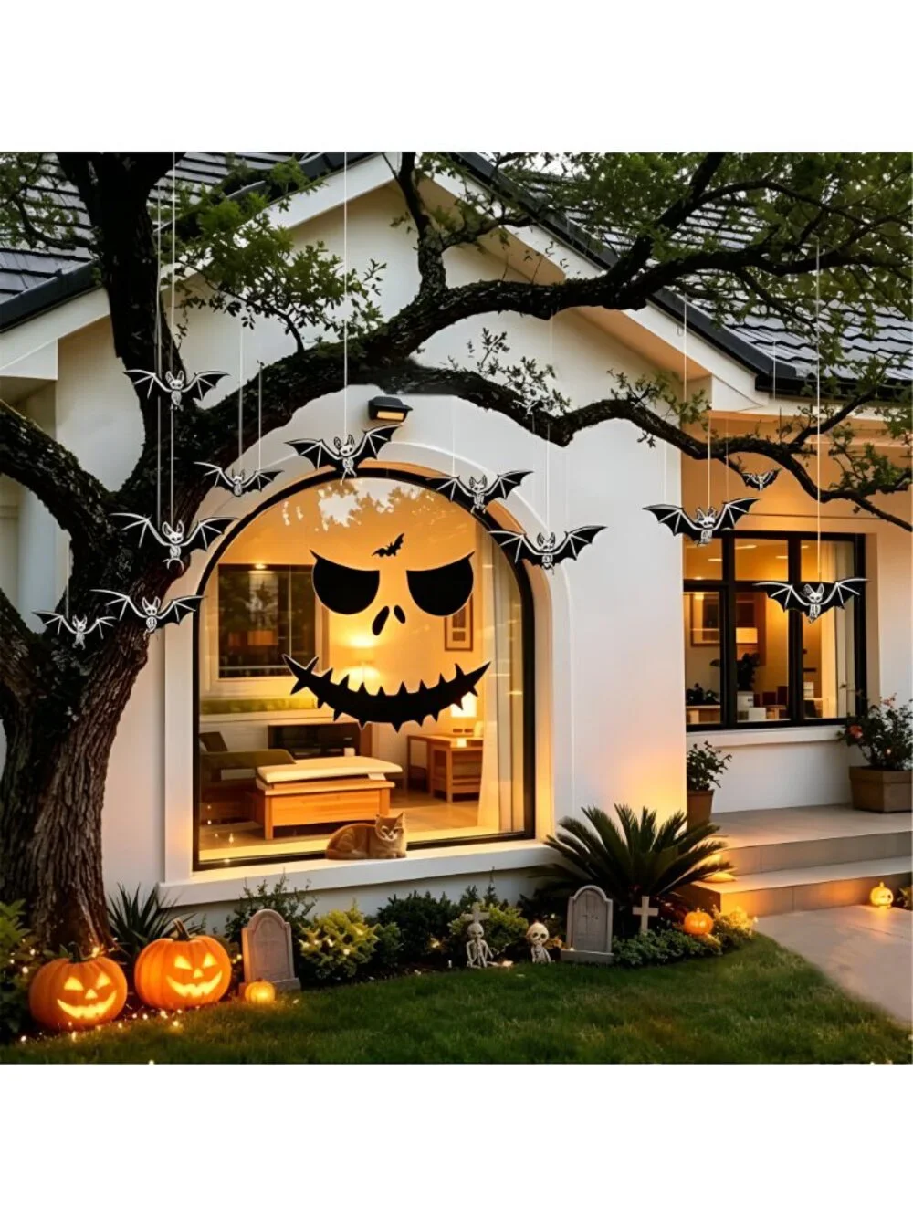 Halloween Outdoor Decorations, Monster Face Door Wall Decor & Bat Set